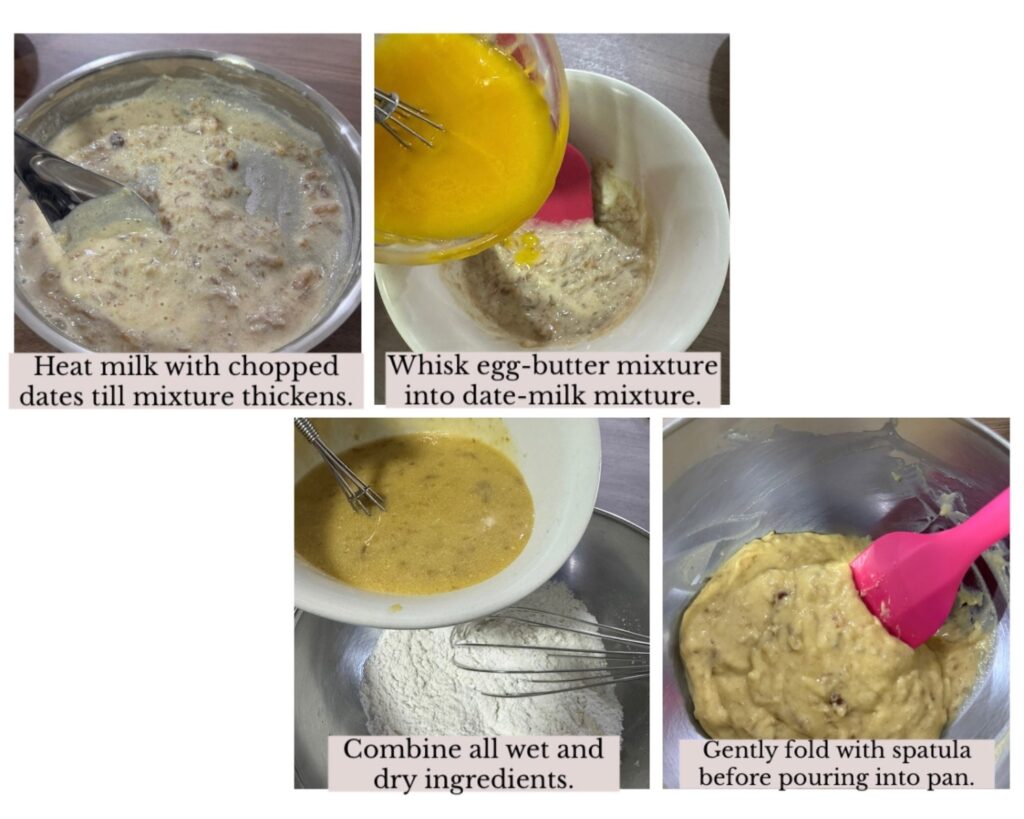 Step-by-step visual guide for making easy date cake recipe no sugar, no mixer needed